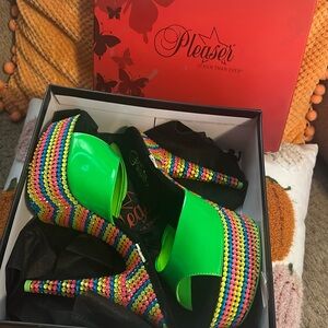 Used rhinestone pleasers strap has been cut